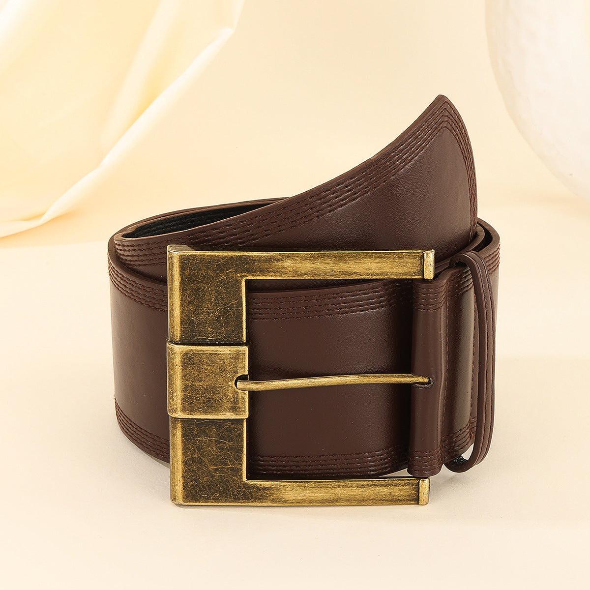 Vintage Distressed Leather Wide Belt