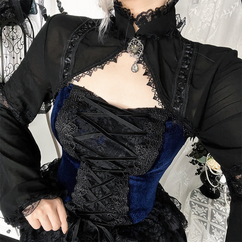 Black Lace Cardigan for Women with Floral Pattern