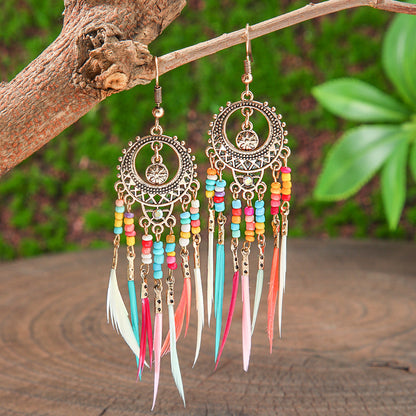 Bohemian Tassel Drop Earrings Colorful Ethnic Jewelry Set