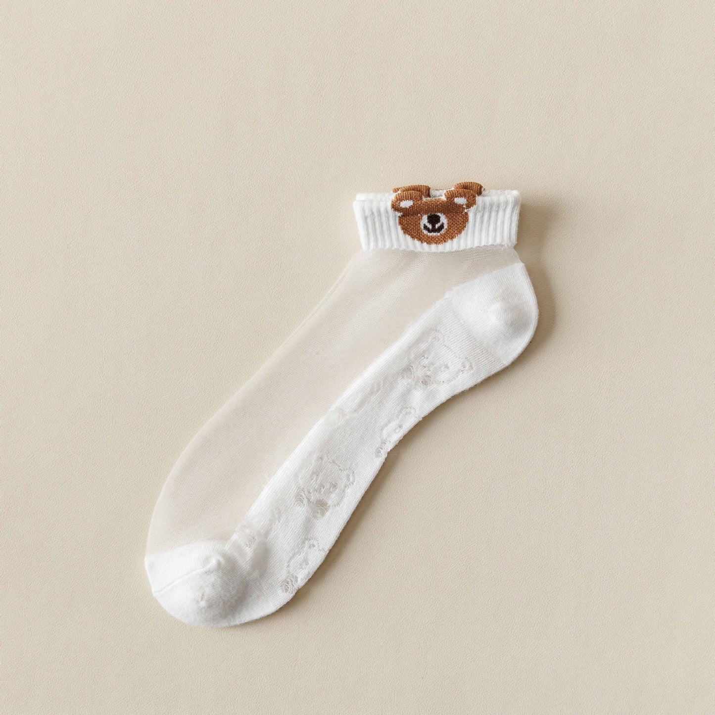 Rufia -  Breathable Sheer Ankle Socks with Bear Pattern