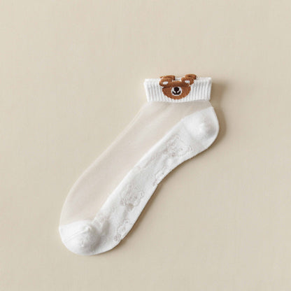 Rufia -  Breathable Sheer Ankle Socks with Bear Pattern