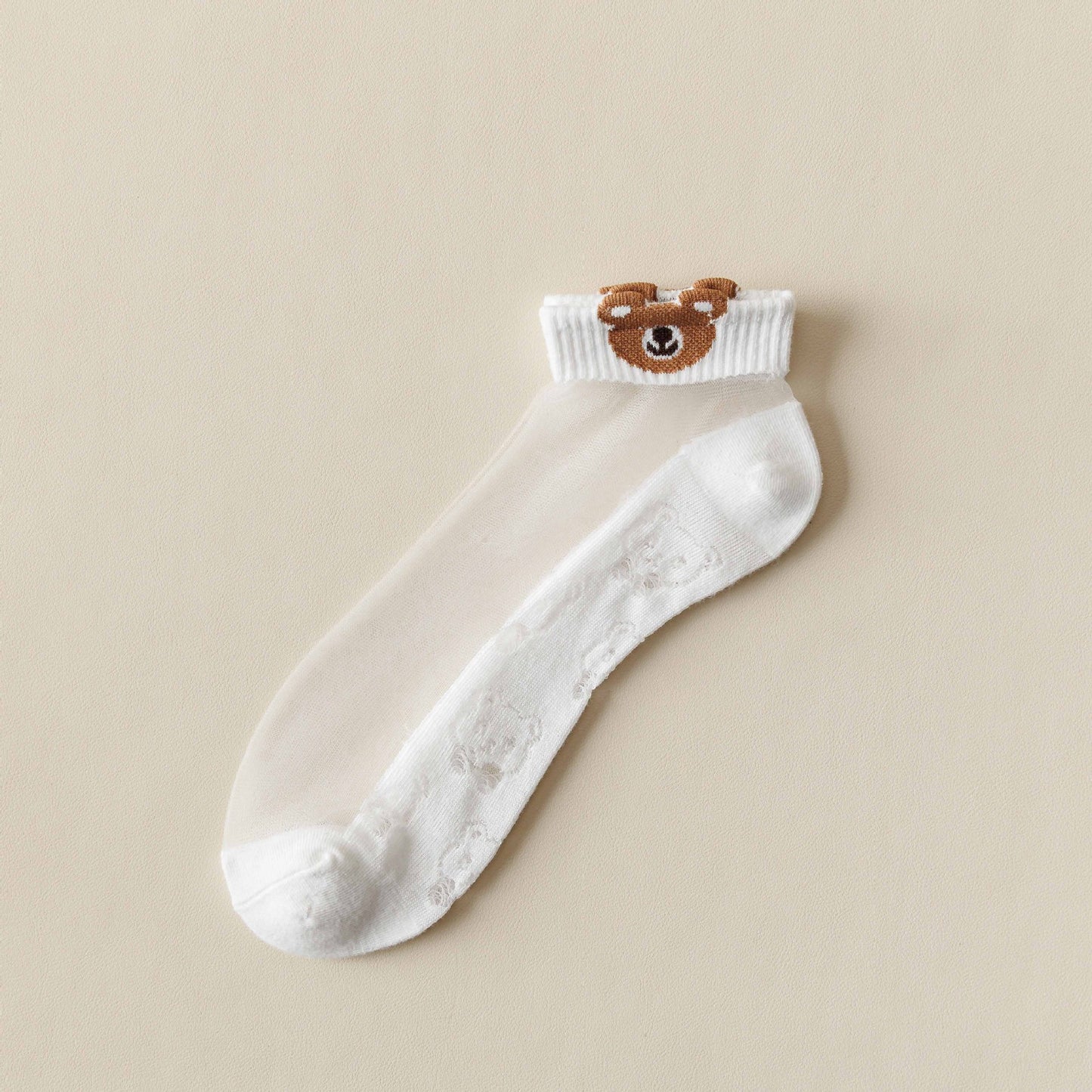Rufia -  Breathable Sheer Ankle Socks with Bear Pattern