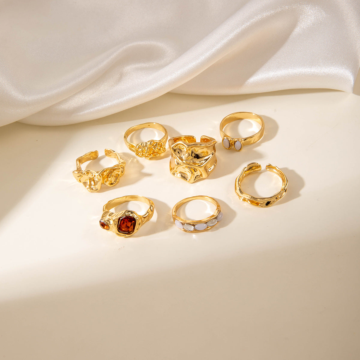 Geometric Statement Alloy Gemstone Ring Set