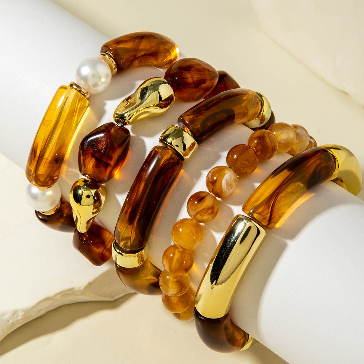 Exaggerated Acrylic Bead Bracelet Set Colorful Retro Jewelry