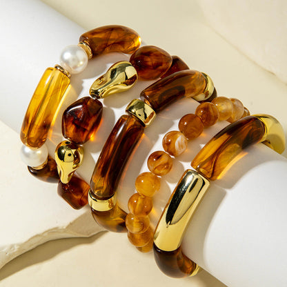 Exaggerated Acrylic Bead Bracelet Set Colorful Retro Jewelry