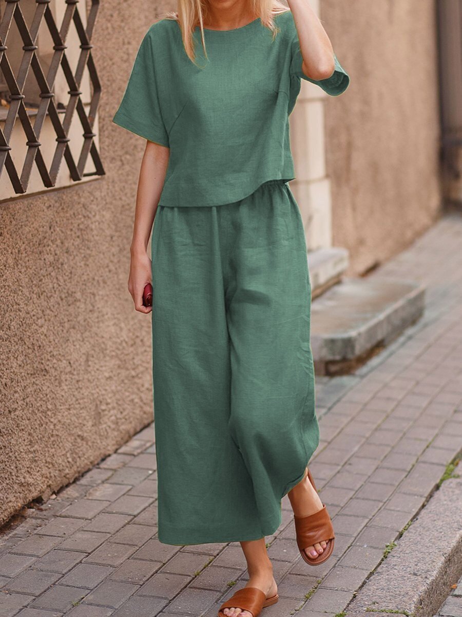 New Linen Casual Loose Solid Color Suit Two-Piece Set