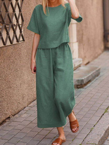 New Linen Casual Loose Solid Color Suit Two-Piece Set