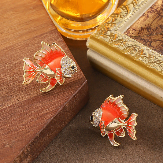 Elegant Koi Fish Stud Earrings With Drip Oil Design