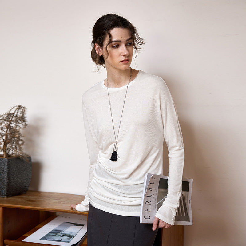 Chic Tencel Wool Knitted Top with Asymmetrical Hem