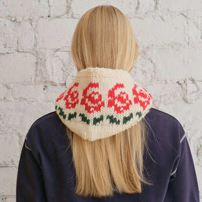 Textured Wool Blend Rose Pattern Beanie with Neck Warmer
