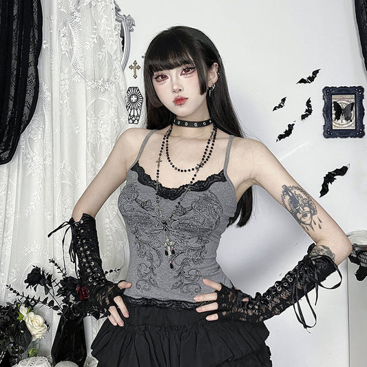 Butterfly Print Spaghetti Strap Tank Top Casual Elegant Goth Style