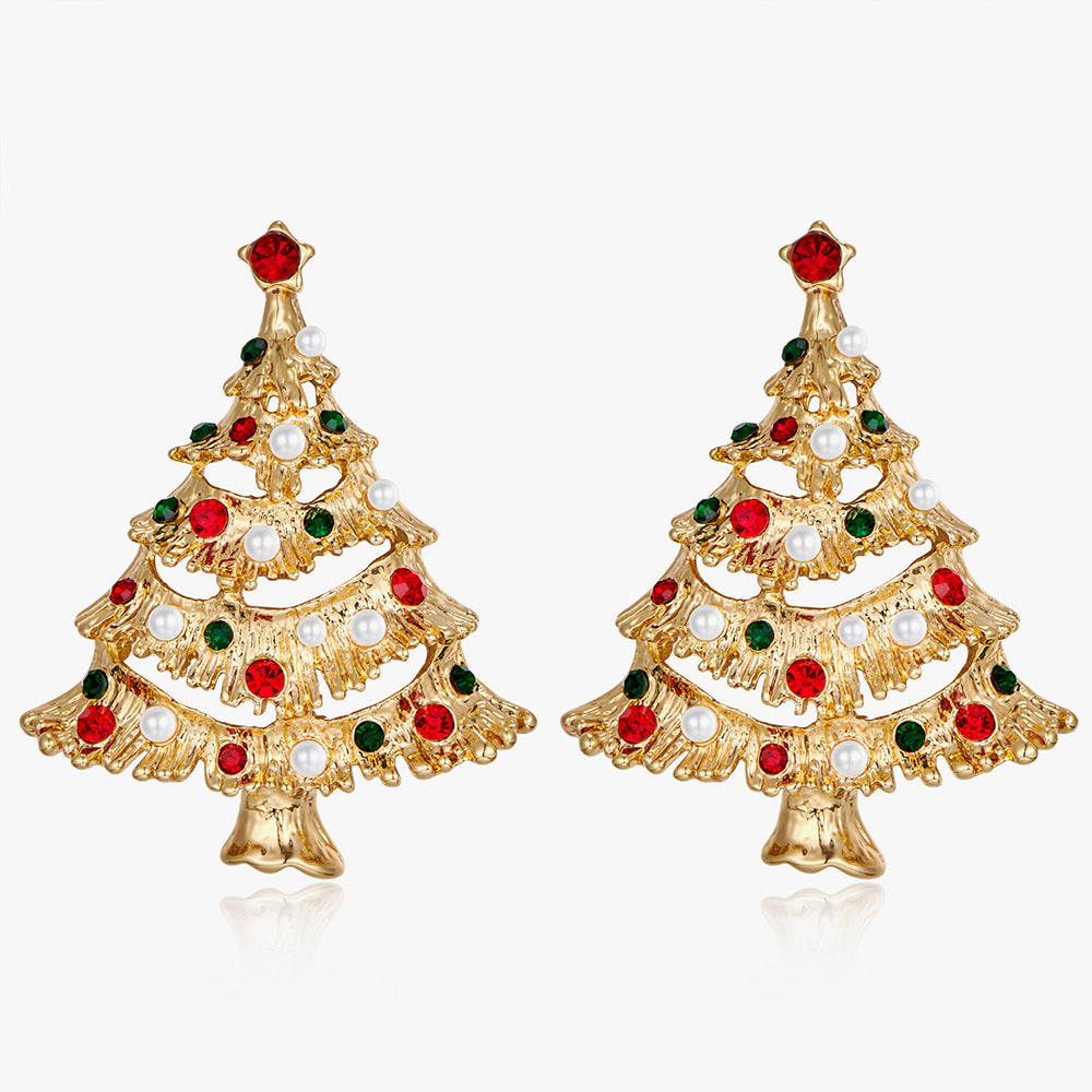 Stylish Hollow Rhinestone Christmas Tree Dangle Earrings