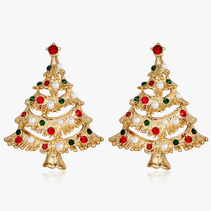Stylish Hollow Rhinestone Christmas Tree Dangle Earrings