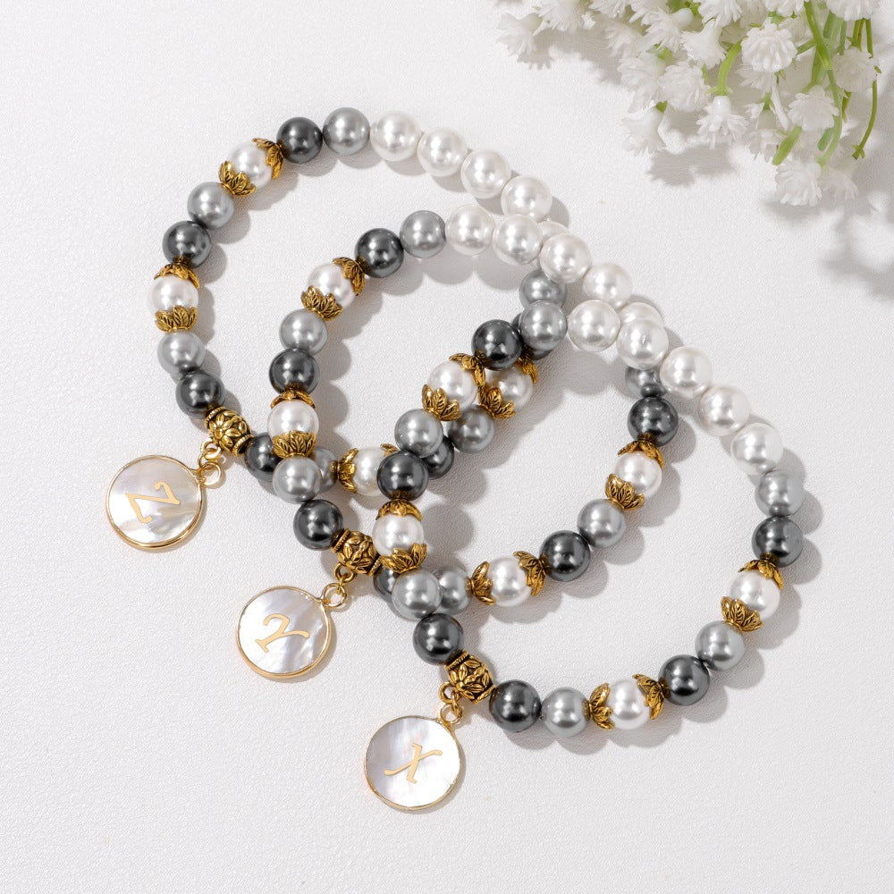 Letter Shell Pendant Pearl Beaded Bracelets