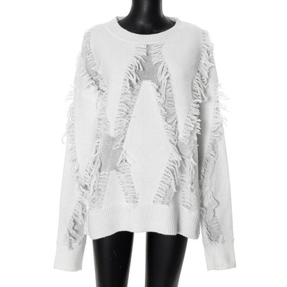 Vintage Loose Tassel Patchwork Pullover Sweater