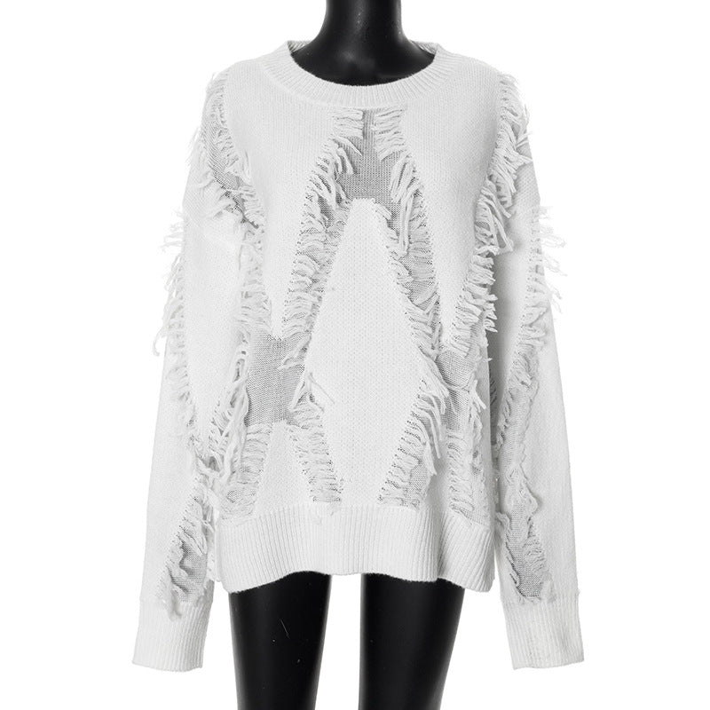Vintage Loose Tassel Patchwork Pullover Sweater