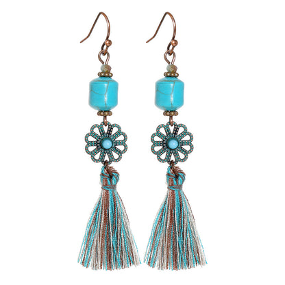 Bohemian Style Gemstone Tassel Earrings for Women