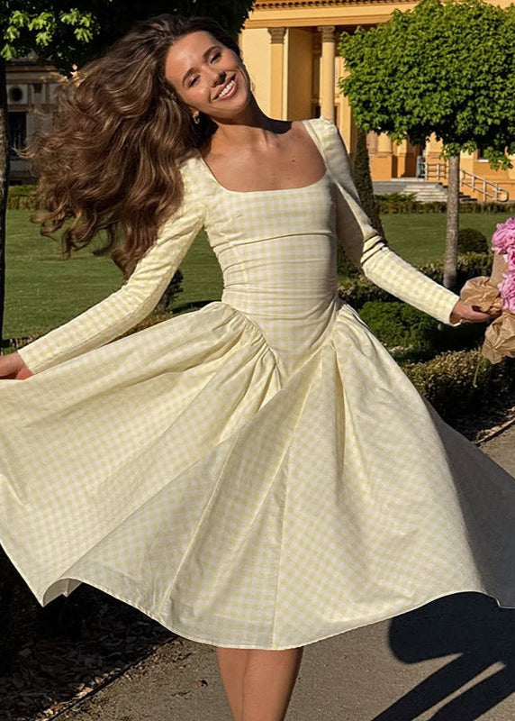 Long Sleeve Midi Dress Lightweight Pink Gingham