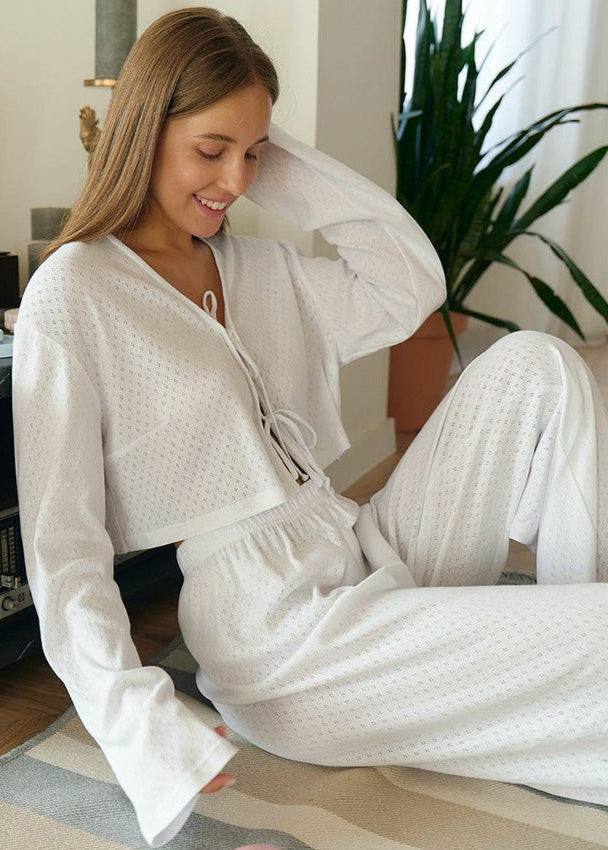 Two Piece Knit Lounge Set With Tie Front