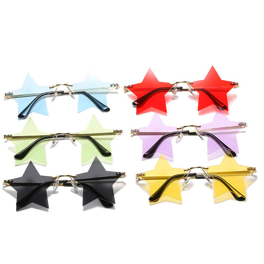Trendy Pentagram Metal Sunglasses Colorful Ocean Lens