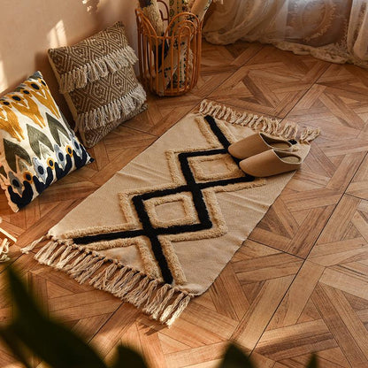 Nordic Style Cotton Tassel Woven Floor Mats Bedroom Bedside Mats Simple Modern Carpets