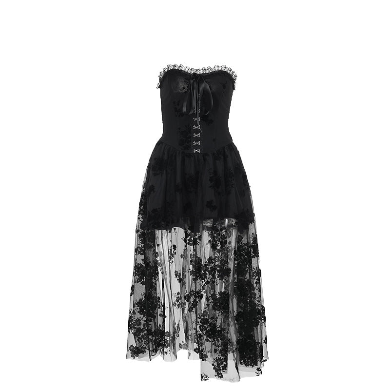 Black Mesh Bodycon Dress Strapless Elegant Style