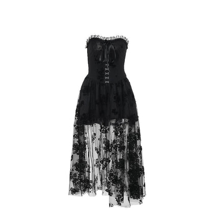 Black Mesh Bodycon Dress Strapless Elegant Style