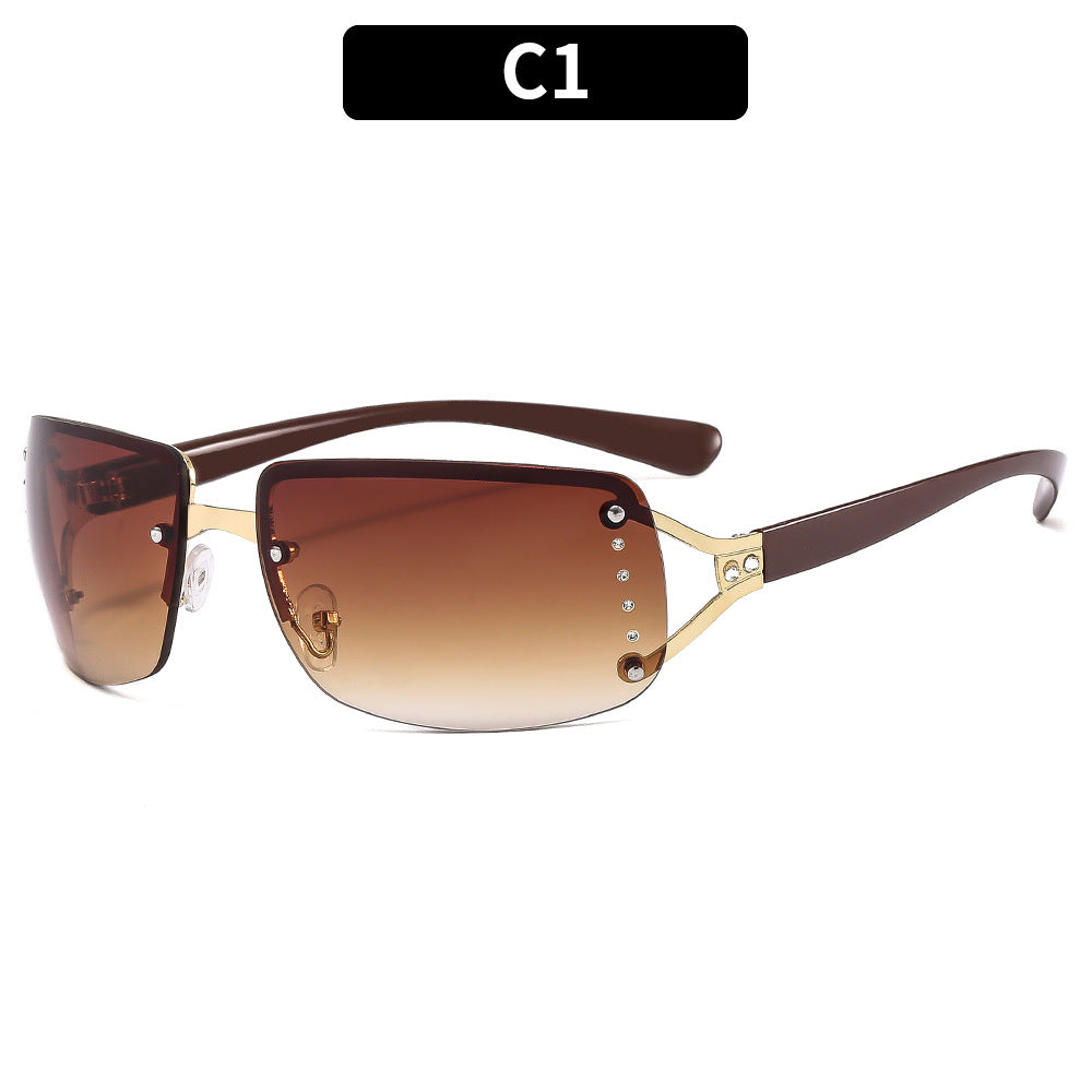 Y2K Rhinestone Square Sunglasses Stylish Metal Frame Eyewear
