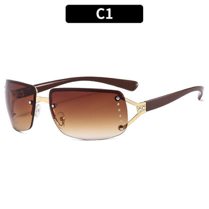 Y2K Rhinestone Square Sunglasses Stylish Metal Frame Eyewear