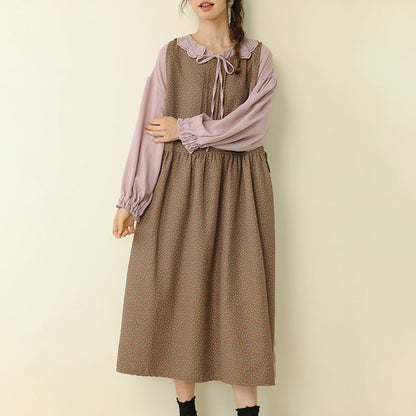 Floral Pattern Sleeveless Linen Cotton Maxi Dress