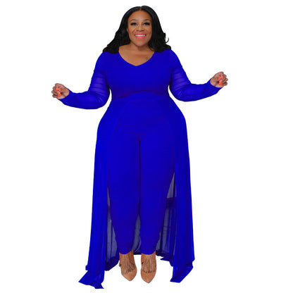 New Plus Size Women'S Long Sleeve Pocket Jumpsuit