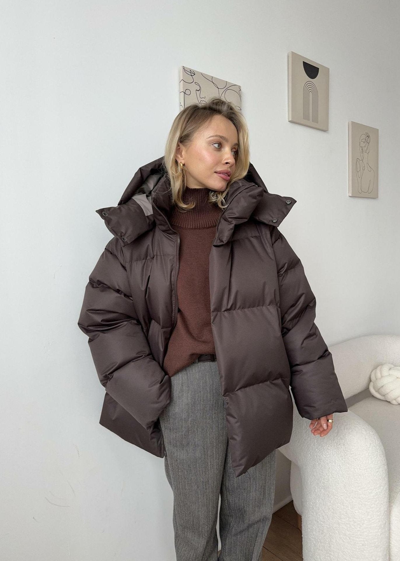 Oversized Puffer Jacket Padded Cotton Blend