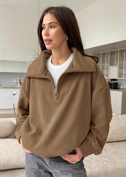 Fleece Quarter Zip Pullover With High Collar