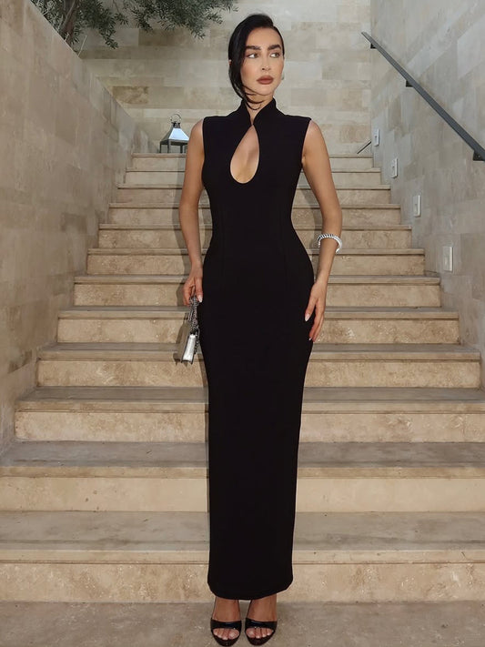 French Hollow Knit Bodycon Dress Elegant Style