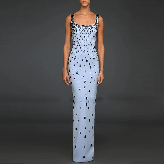Fashion Beaded Sequin Maxi Dress With U-Neck