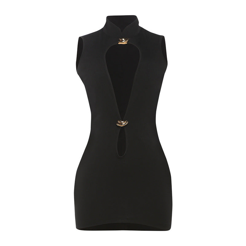 Bodycon Sleeveless Dress With Hollow Out Design In Black