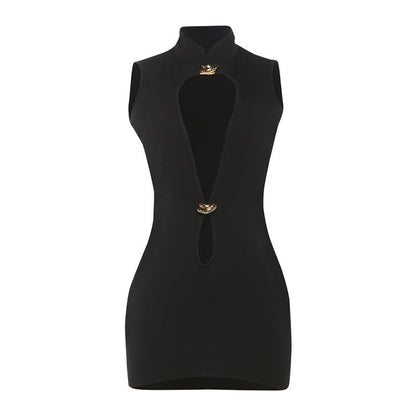 Bodycon Sleeveless Dress With Hollow Out Design In Black