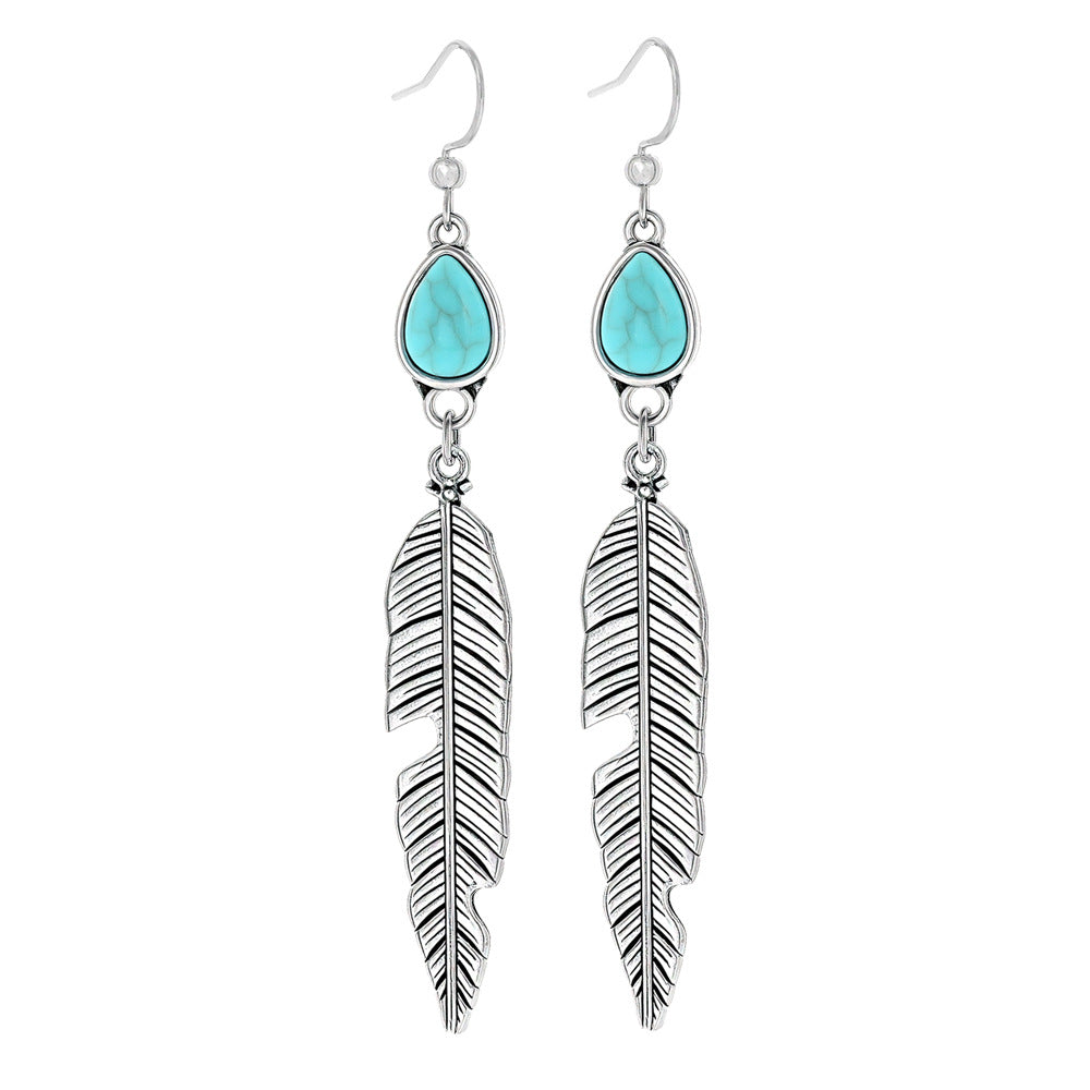 Turquoise Geometric Metal Tassel Earrings for Women