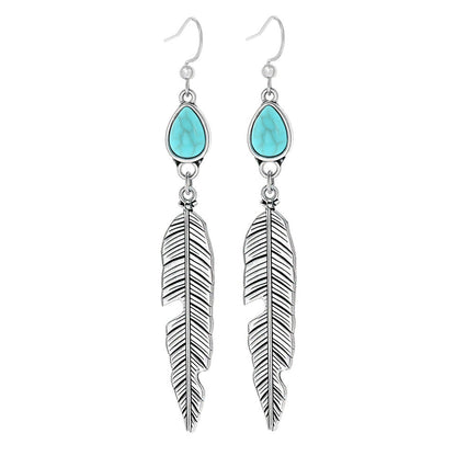 Turquoise Geometric Metal Tassel Earrings for Women