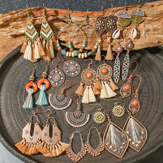 Retro Geometric Tassel Earrings Vintage Style for Women