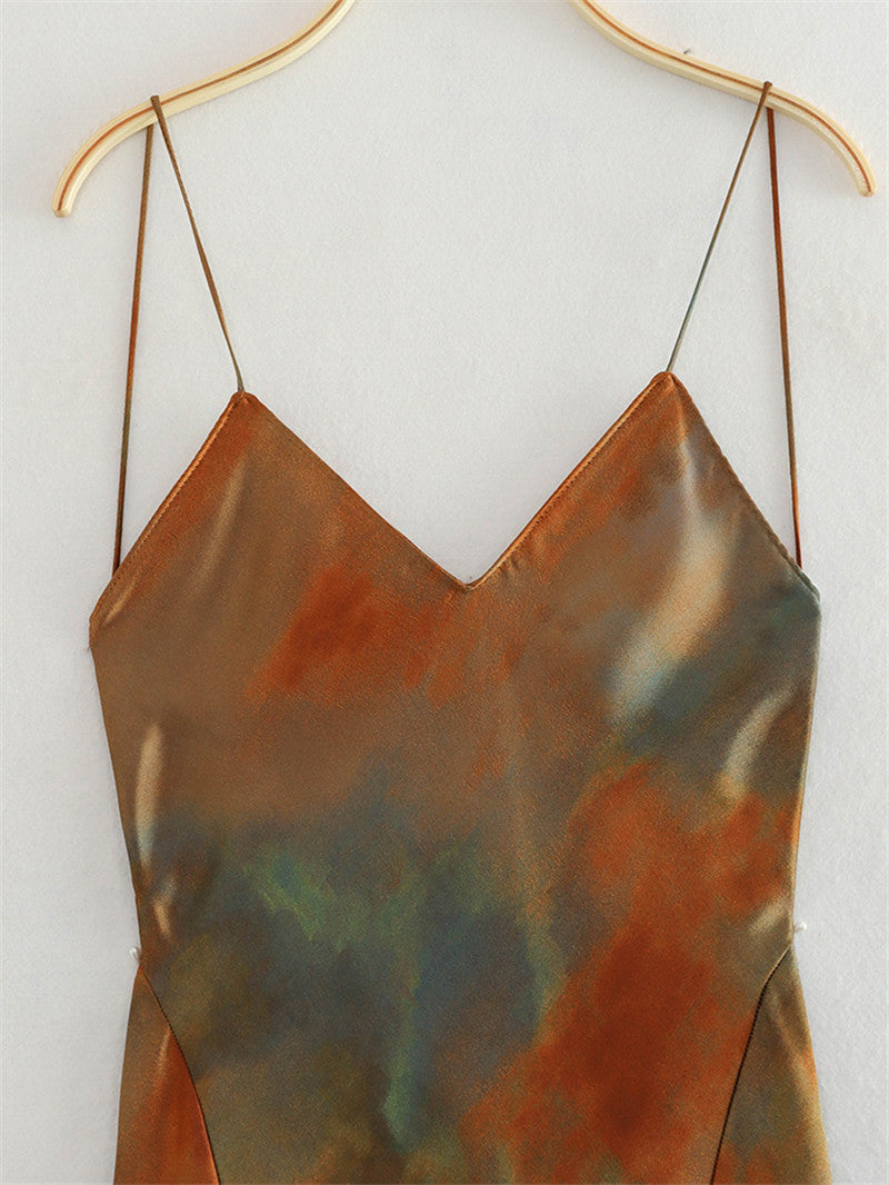 Minimalist Tie Dye Spaghetti Strap Maxi Dress