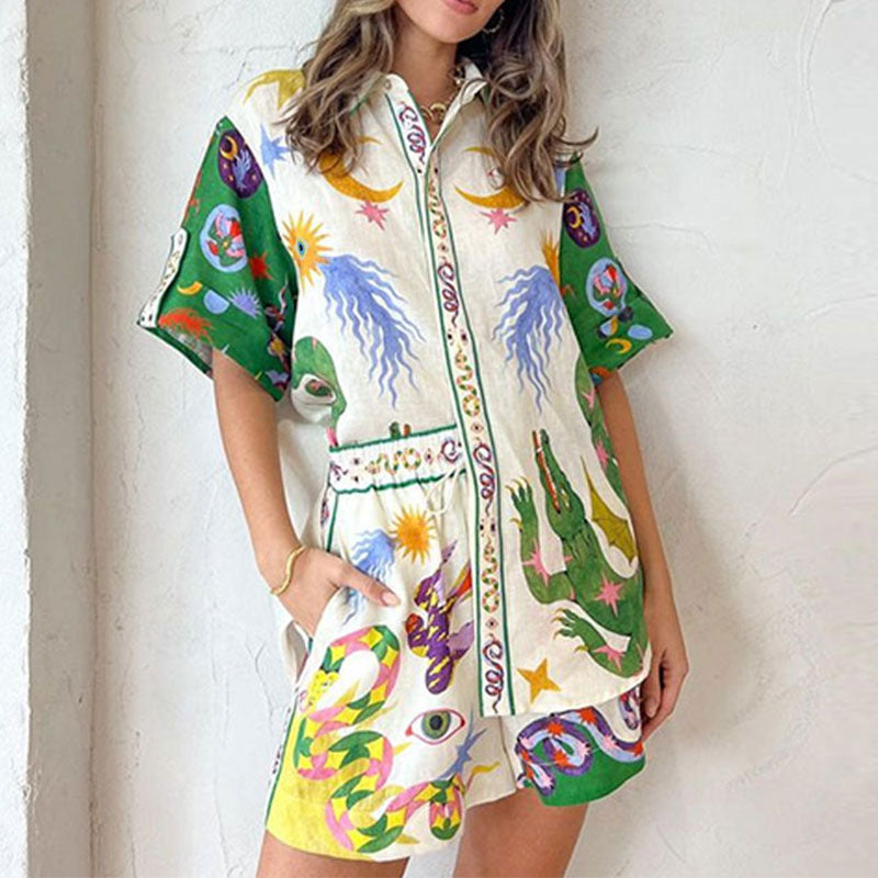 Floral Print Casual Pants Set