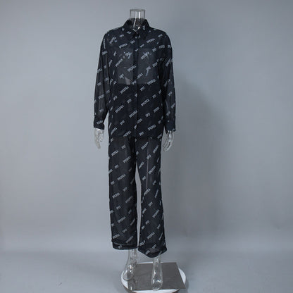 Floral Print Chiffon Long Pants Set Women's Casual Outfit