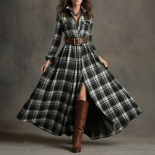 French Elegant A-Line Dress with Vintage Design