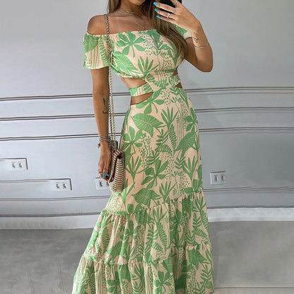 Floral Print Maxi Dress With Tie Waist