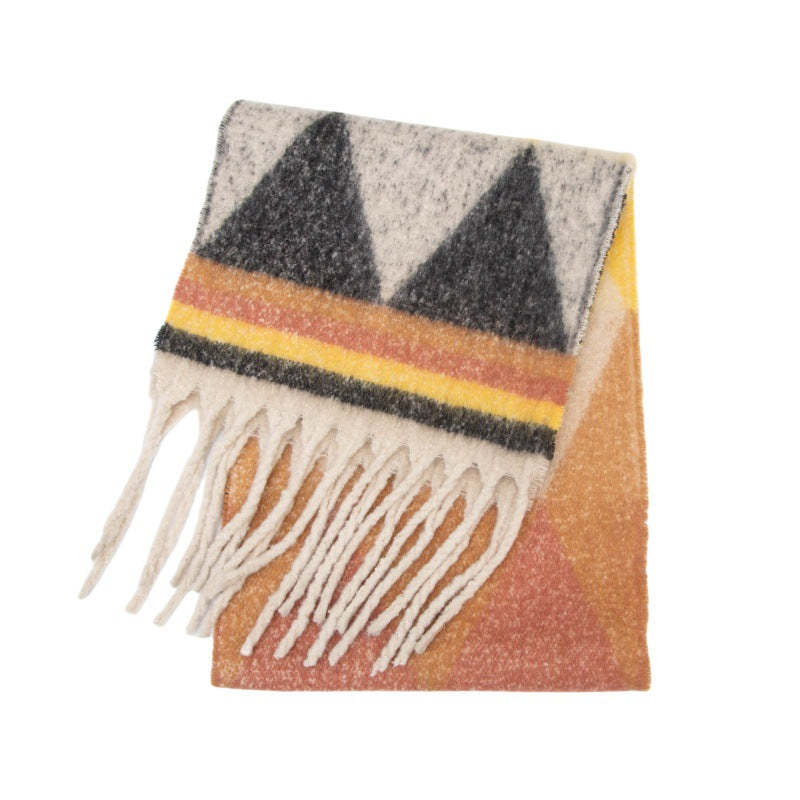 Winter Cozy Tassel Color Block Warm Scarf