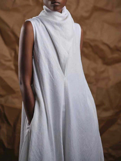 Women'S Sleeveless Stacking Collar Long Mop Dress