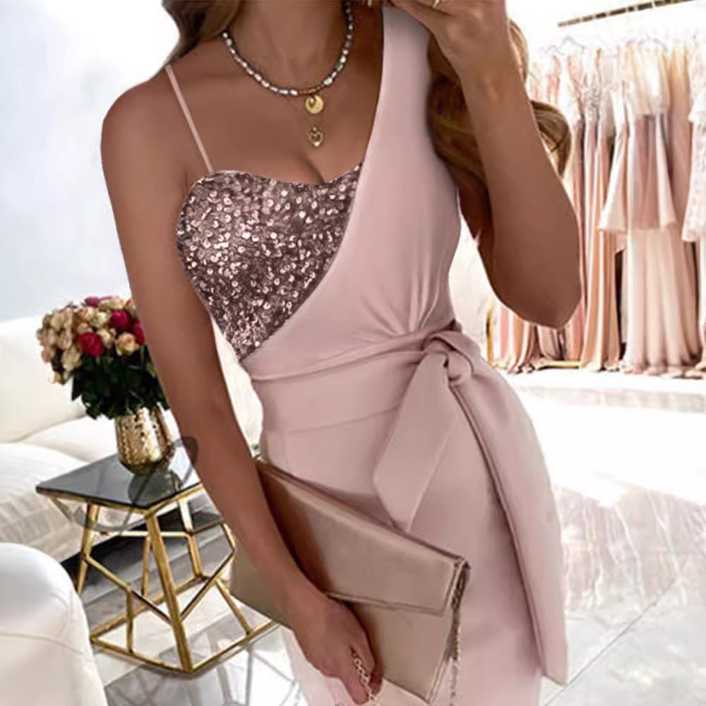 Fashionable Sleeveless Sequin Evening Dress for Women