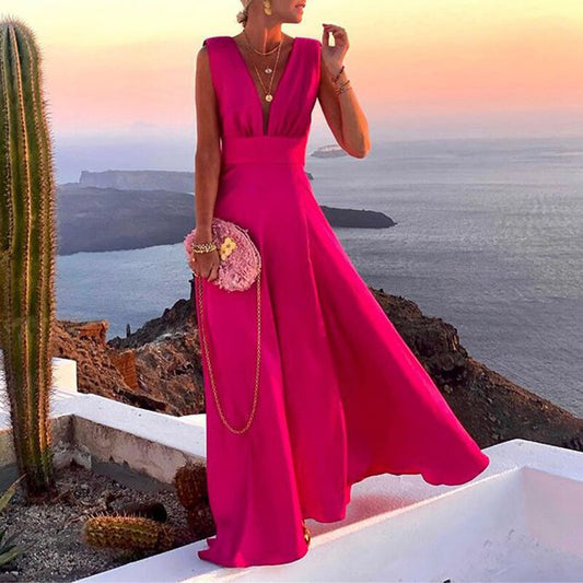 Trendy Floral Deep V Midi Dress Elegant Casual Dress