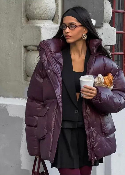 Oversized Puffer Jacket Glossy Plum Material